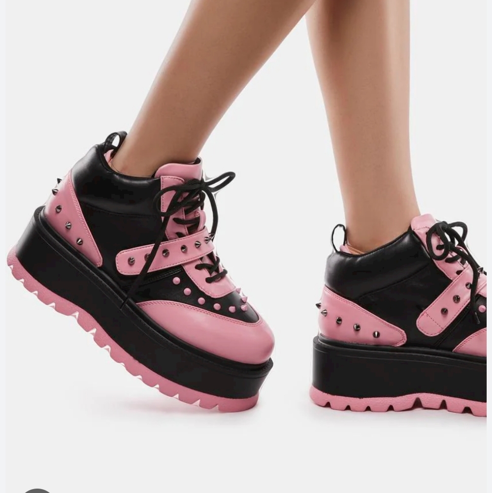 Koi pink and black spiked sneakers